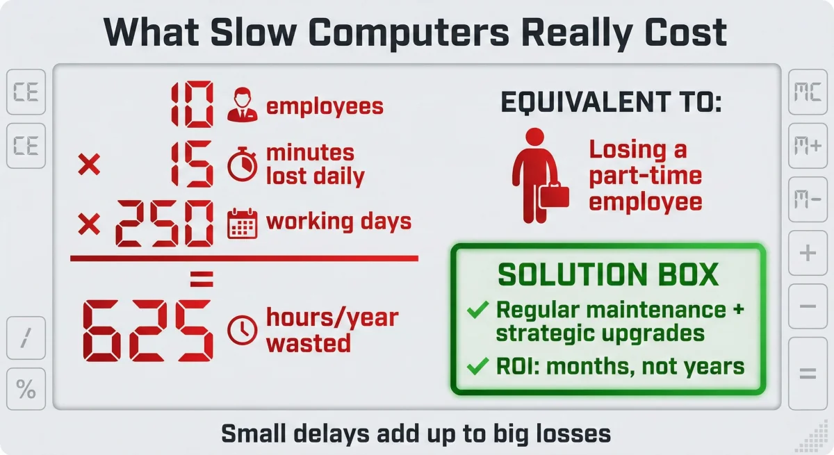 The hidden cost of slow technology: 10 employees losing 15 minutes daily equals 625 hours per year wasted